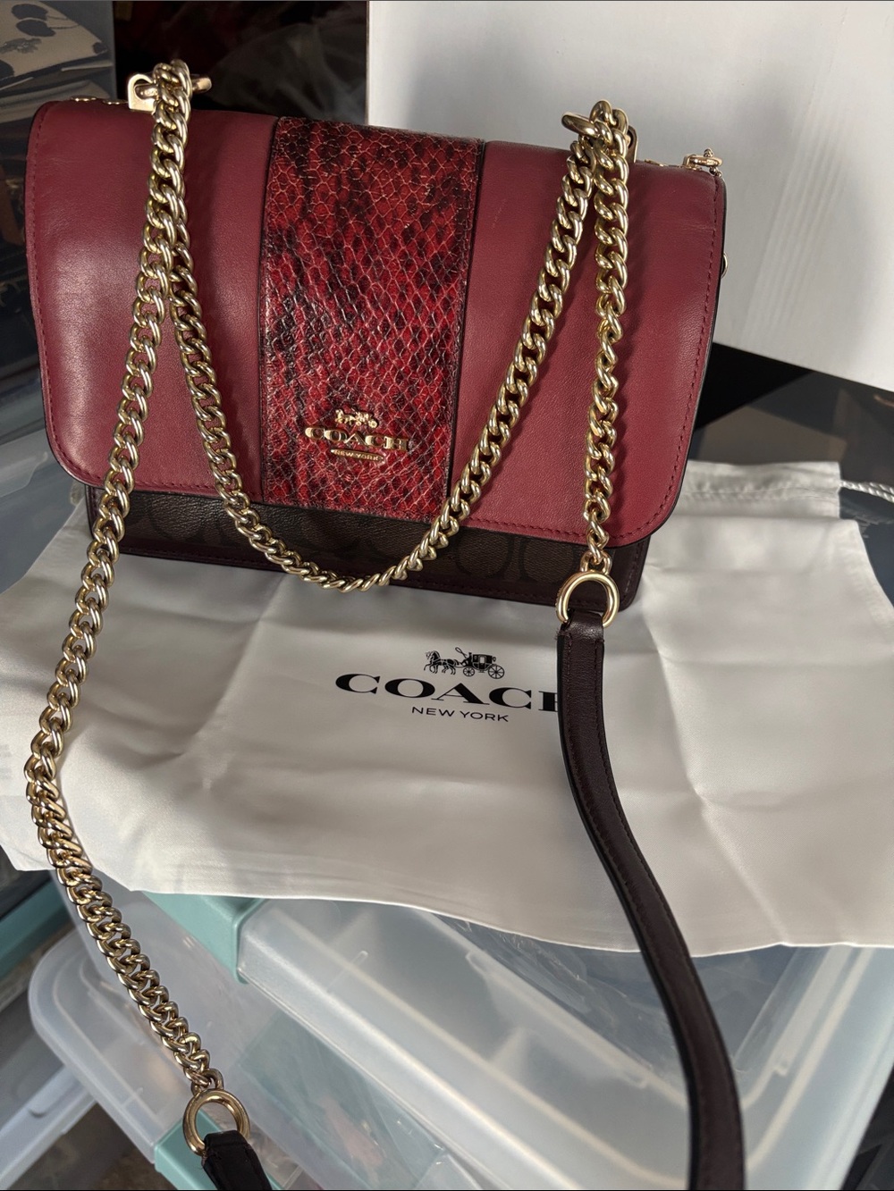 Coach Klare snake print red & brown w/ dustbag